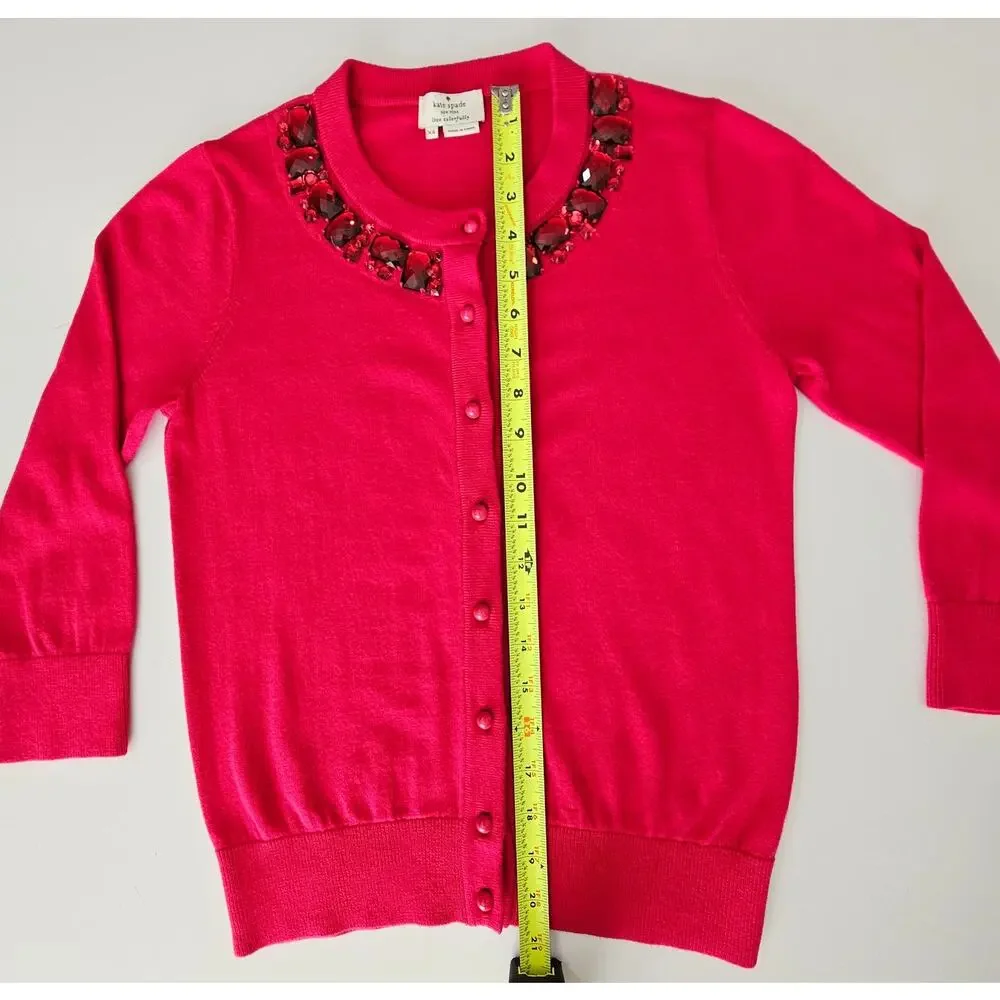 Kate Spade Pink Cotton Wool Rabbit Hair Jeweled Beaded Neck Cardigan Sweater XS